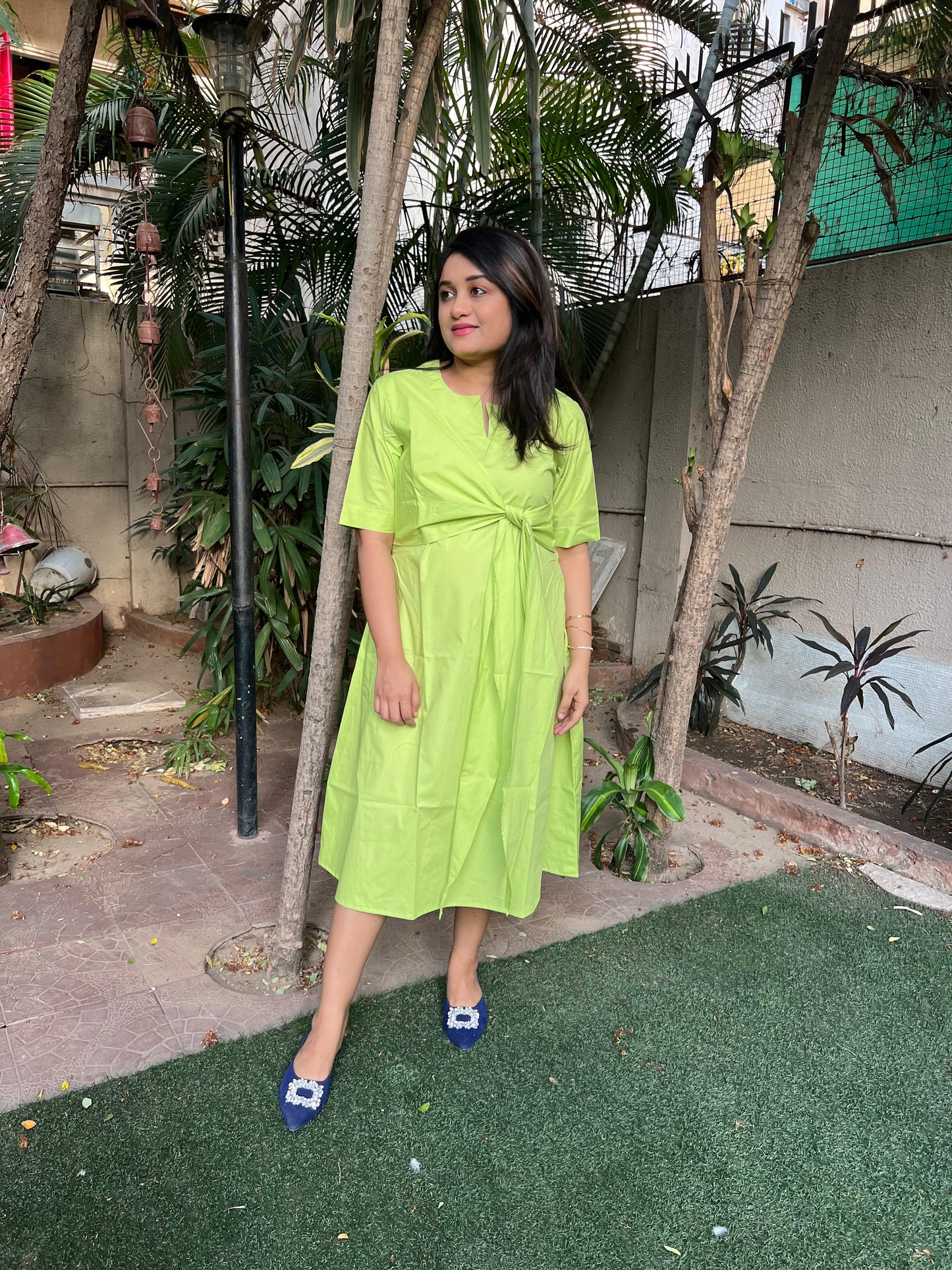 Front Tie Neon Green Dress