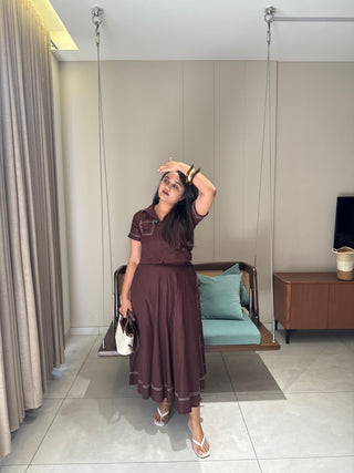 Brown Short Top & Skirt co-ord