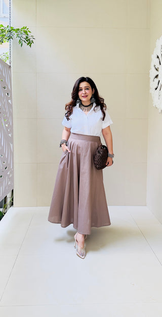 White Top With Greyish Brown Skirt