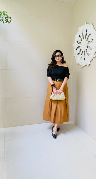 Black Top Cinnamon Brown Skirt