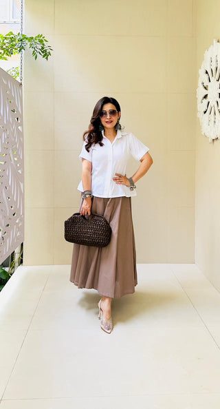 White Top With Greyish Brown Skirt