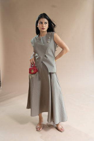 Side Buttoned Grey Co-ord Set