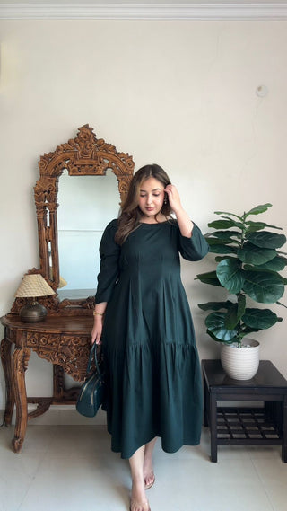 Peacock Green Front Tucks Layered Dress