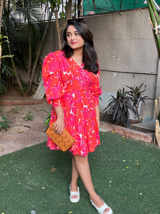 Pink Red Printed Dress