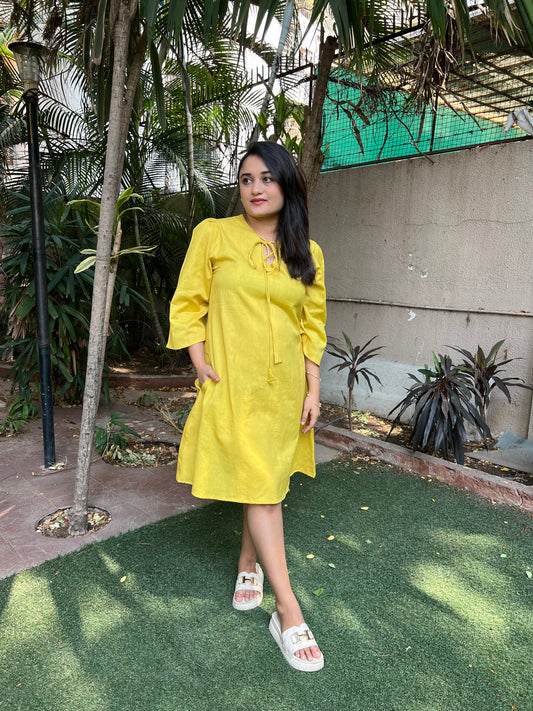 Yellow A line knee Dress