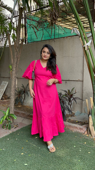 V neck Pink A line Dress