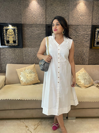 White A line poplin Dress