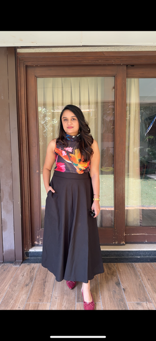 Black Floral Top with Skirt