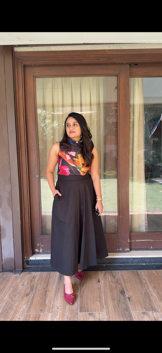 Black Floral Top with Skirt