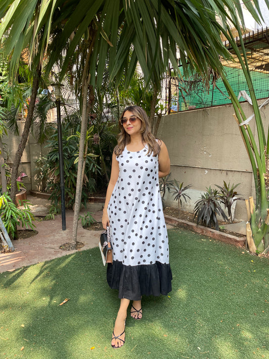 Polka Dotted A line Dress