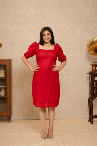 Red Dress Square Neck