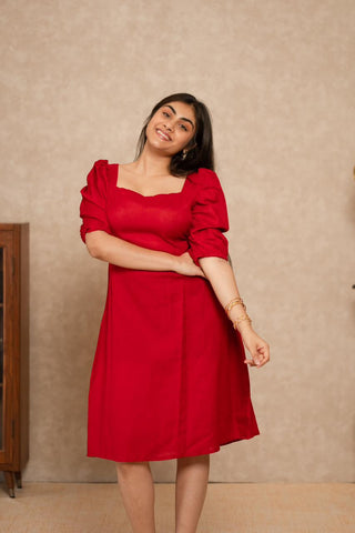Red Dress Square Neck