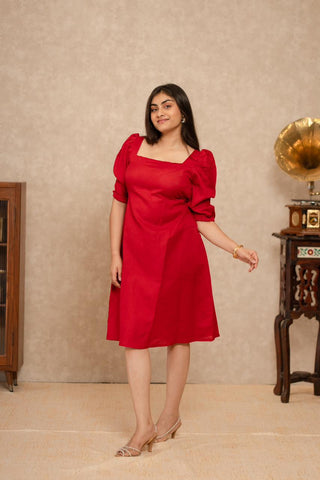 Red Dress Square Neck