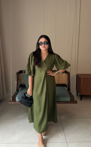 Military Green Angrakha Dress