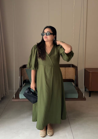 Military Green Angrakha Dress