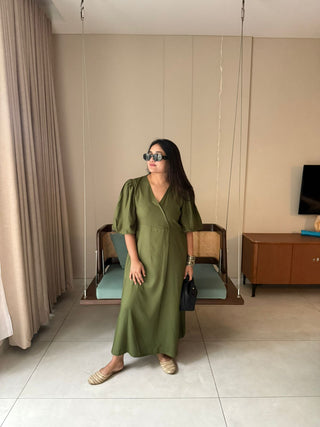 Military Green Angrakha Dress