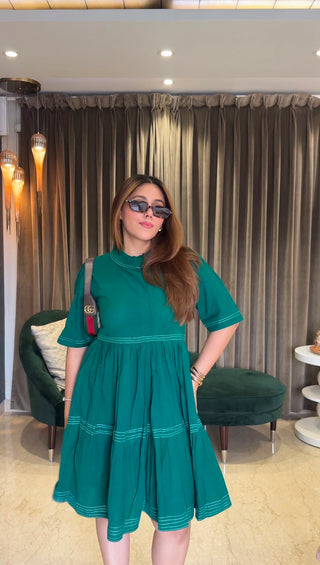 Peacock Green Three Layered Dress