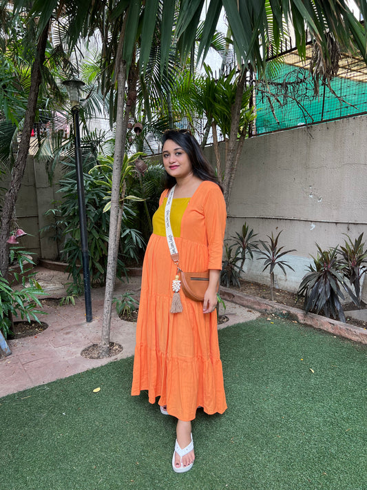 Orange bump friendly layered dress