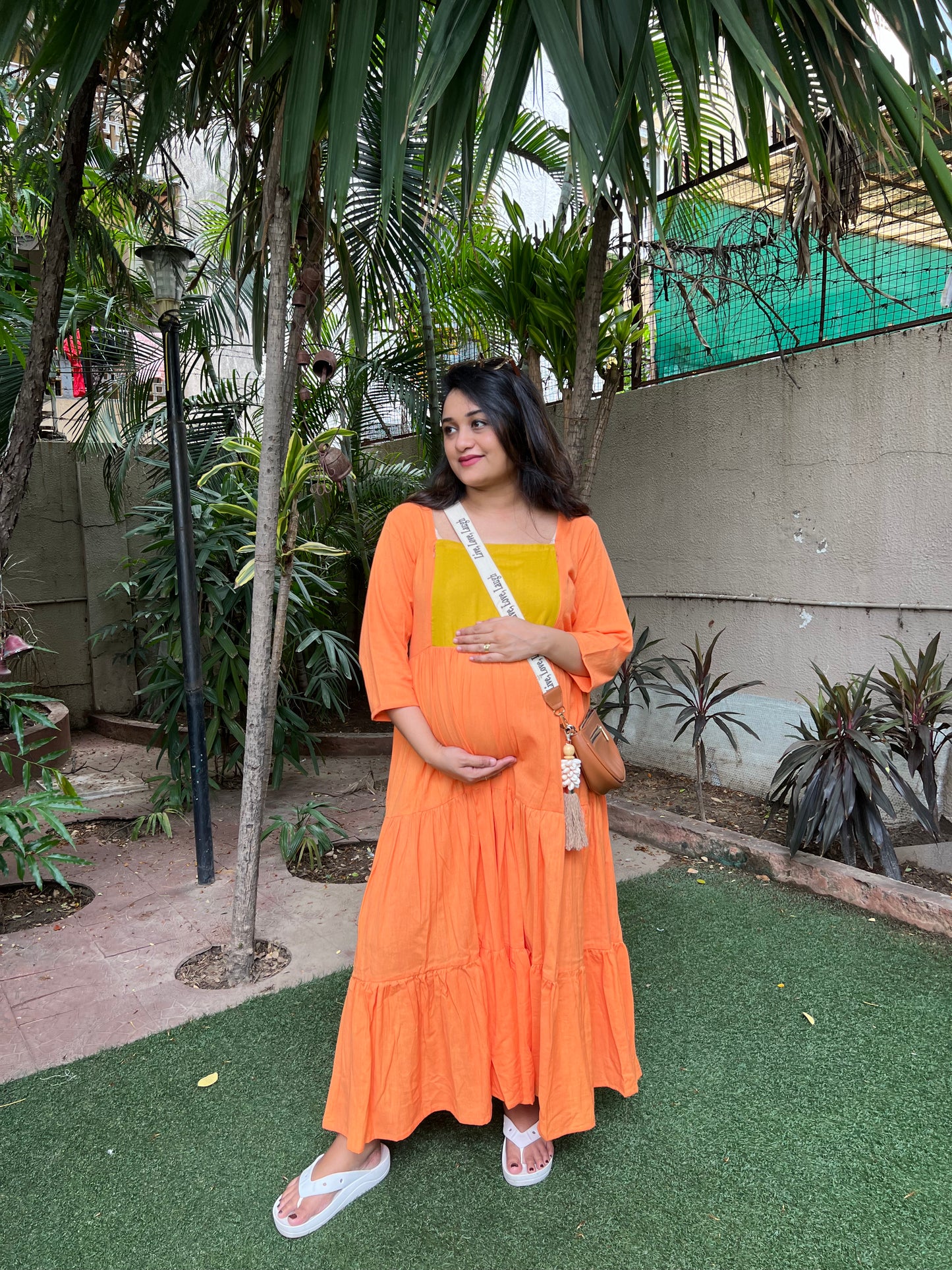 Orange bump friendly layered dress