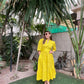 Yellow Pleated Dress with Pocket