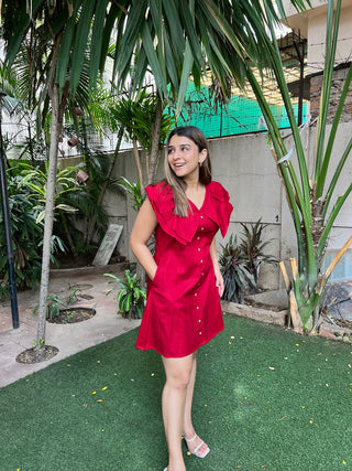 V Neck Front Flap Dress