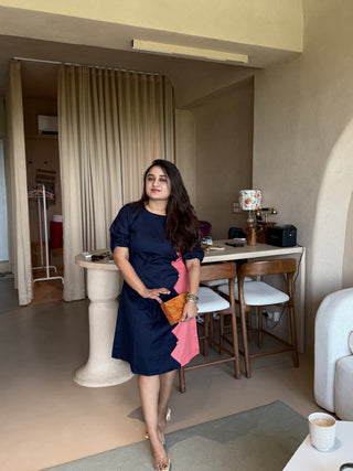 NavyBlue n Peach Block Dress