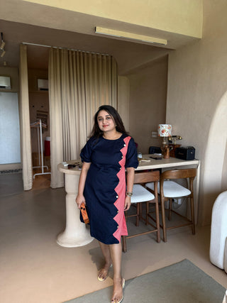 NavyBlue n Peach Block Dress