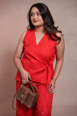 Red Angrakha Style Coord Set
