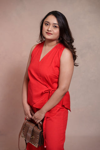 Red Angrakha Style Coord Set