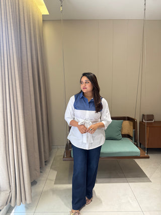 Denim Touch Tie- waist shirt