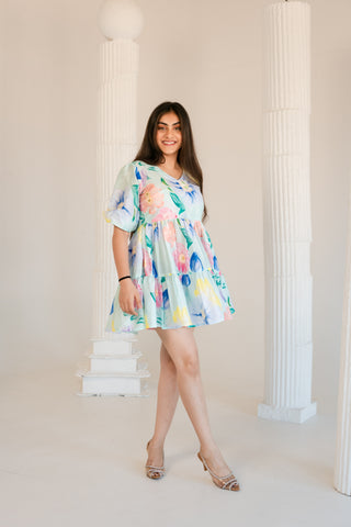 V neck printed layered Dress