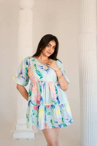 V neck printed layered Dress