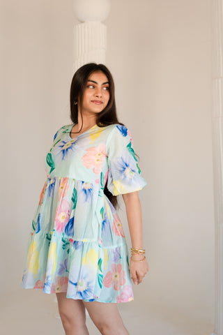 V neck printed layered Dress