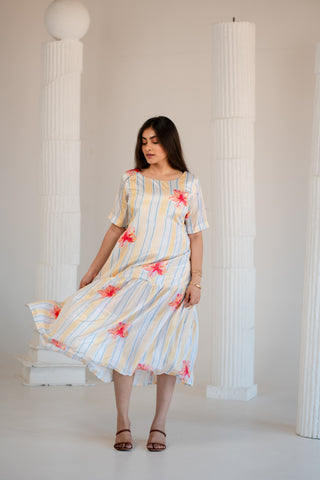 Strips with Floral Layer Dress