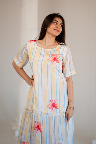 Strips with Floral Layer Dress