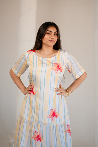 Strips with Floral Layer Dress