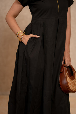 Black High Neck Front zip Dress