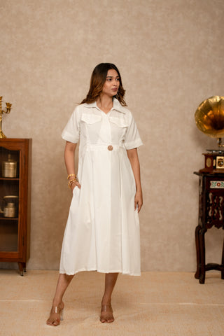 White Buttoned Snitch Dress