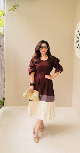 Three Color Brown Block Dress