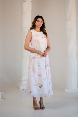 Waist Coat Floral Top & Skirt
