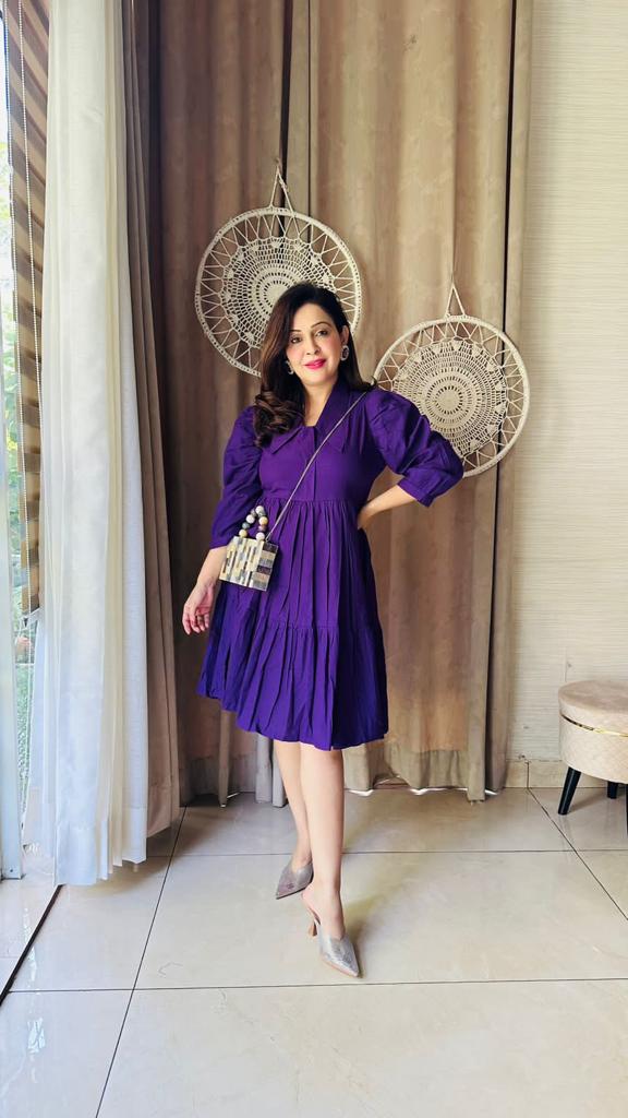 purple layered dress Lavender Lace Ruffle Balloon Sleeve Dress Romantic Fairytale Look Purple / M