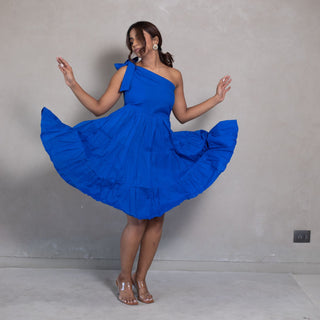 Royalblue Layered Dress one Shoulder