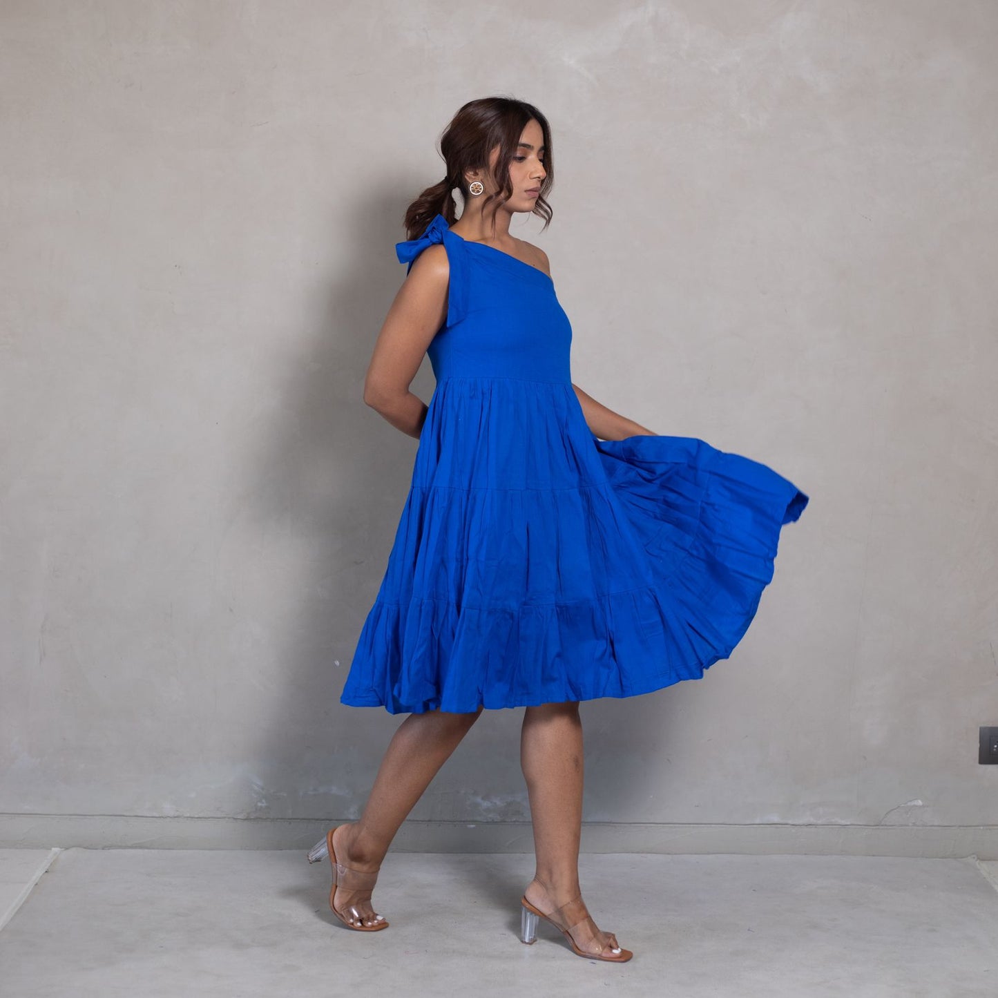 Royalblue Layered Dress one Shoulder