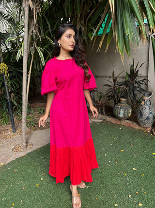 Pink ankle dress with frill