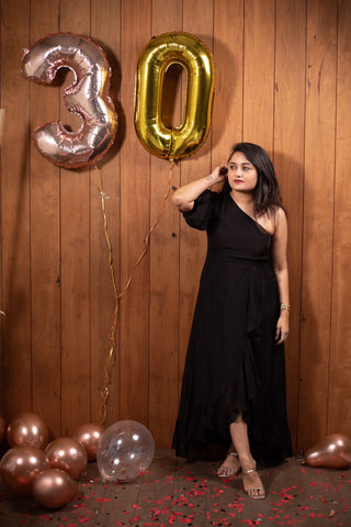Black Ruffle Dress One Shoulder