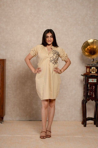 Beige embroidered shirt Dress