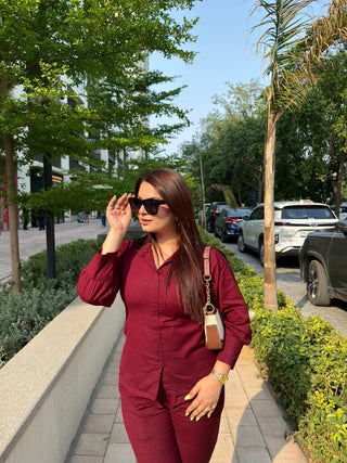 Dark maroon shirt co-ord
