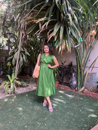 Olive green office wear Dress