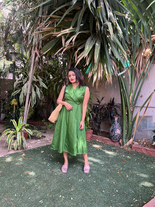 Olive green office wear Dress