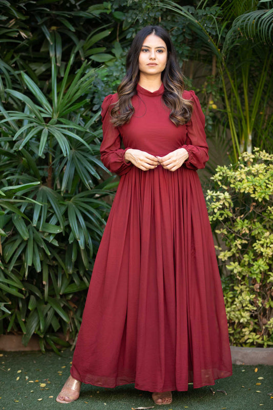 Maroon High Neck Gown